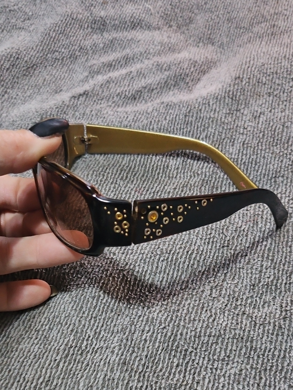 Y2k Gold and Black Women's Fashion Sunglasses with Stud Accents